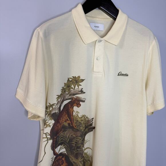 Ovadia New York Polo Shirt Jangle Safari Animal Print Cream Sz XL - Picture 2 of 12